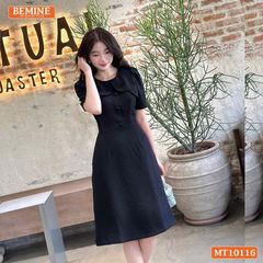 Đầm thiết kế BEMINE cổ tròn vạt giả đính cúc dáng chữ A phù hợp đi làm, đi chơi-MT10116