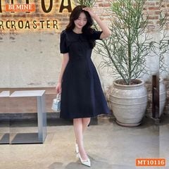 Đầm thiết kế BEMINE cổ tròn vạt giả đính cúc dáng chữ A phù hợp đi làm, đi chơi-MT10116