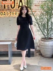 Đầm thiết kế BEMINE cổ tròn vạt giả đính cúc dáng chữ A phù hợp đi làm, đi chơi-MT10116