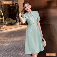 Đầm thiết kế BEMINE cổ tròn vạt giả đính cúc dáng chữ A phù hợp đi làm, đi chơi-MT10116