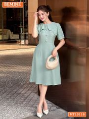 Đầm thiết kế BEMINE cổ tròn vạt giả đính cúc dáng chữ A phù hợp đi làm, đi chơi-MT10116