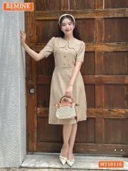 Đầm thiết kế BEMINE cổ tròn vạt giả đính cúc dáng chữ A MT10116
