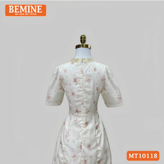 Đầm thiết kế BEMINE cổ vuông viền ren đính cúc dáng chữ A phù hợp đi làm, đi chơi-MT10118