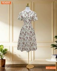 Đầm thiết kế BEMINE cổ V đính nơ dáng chữ A phù hợp đi làm, đi chơi-MT10119