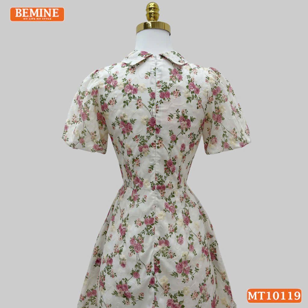 Đầm thiết kế BEMINE cổ V đính nơ dáng chữ A phù hợp đi làm, đi chơi-MT10119