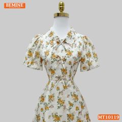 Đầm thiết kế BEMINE cổ V đính nơ dáng chữ A phù hợp đi làm, đi chơi-MT10119