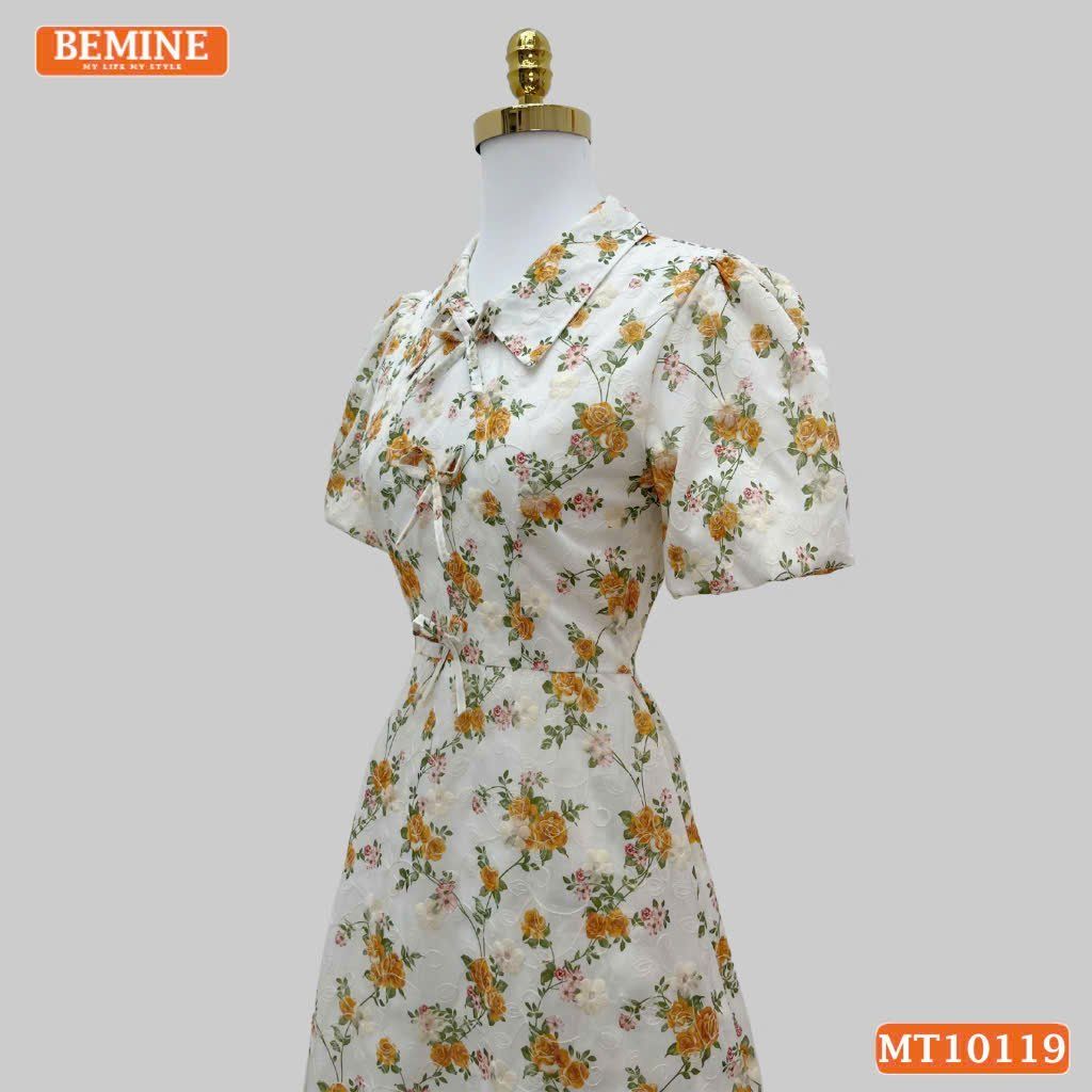 Đầm thiết kế BEMINE cổ V đính nơ dáng chữ A phù hợp đi làm, đi chơi-MT10119