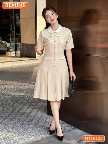 Đầm thiết kế BEMINE cổ sen đính nơ dáng chữ A xếp ly phù hợp đi làm, đi chơi-MT10123