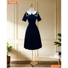 Đầm thiết kế BEMINE cổ tròn vạt viền dáng chữ A có xếp ly phù hợp đi làm, đi chơi-MT10124