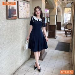 Đầm thiết kế BEMINE cổ tròn vạt viền dáng chữ A có xếp ly phù hợp đi làm, đi chơi-MT10124