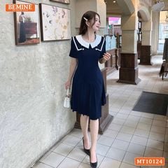 Đầm thiết kế BEMINE cổ tròn vạt viền dáng chữ A có xếp ly phù hợp đi làm, đi chơi-MT10124