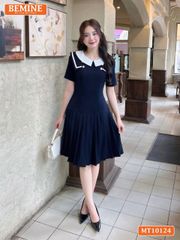 Đầm thiết kế BEMINE cổ tròn vạt viền dáng chữ A có xếp ly phù hợp đi làm, đi chơi-MT10124