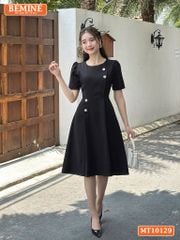 Đầm thiết kế BEMINE cổ tròn đính cúc dáng chữ A phù hợp đi làm-MT10129