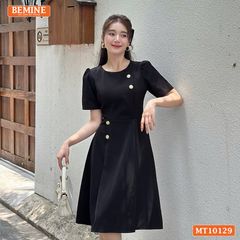 Đầm thiết kế BEMINE cổ tròn đính cúc dáng chữ A phù hợp đi làm-MT10129