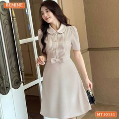 Đầm thiết kế BEMINE cổ sen xếp ly ngực có nơ eo dáng chữ A MT10131