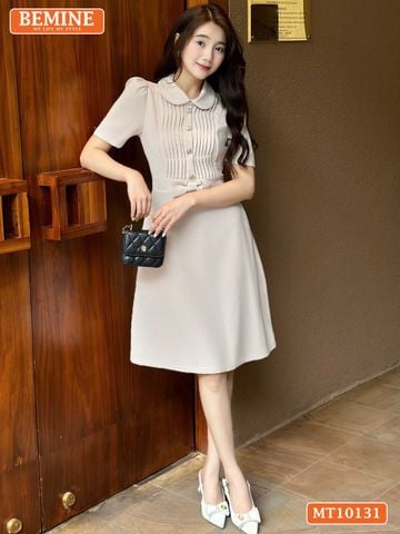 Đầm thiết kế BEMINE cổ sen xếp ly ngực có nơ eo dáng chữ A MT10131