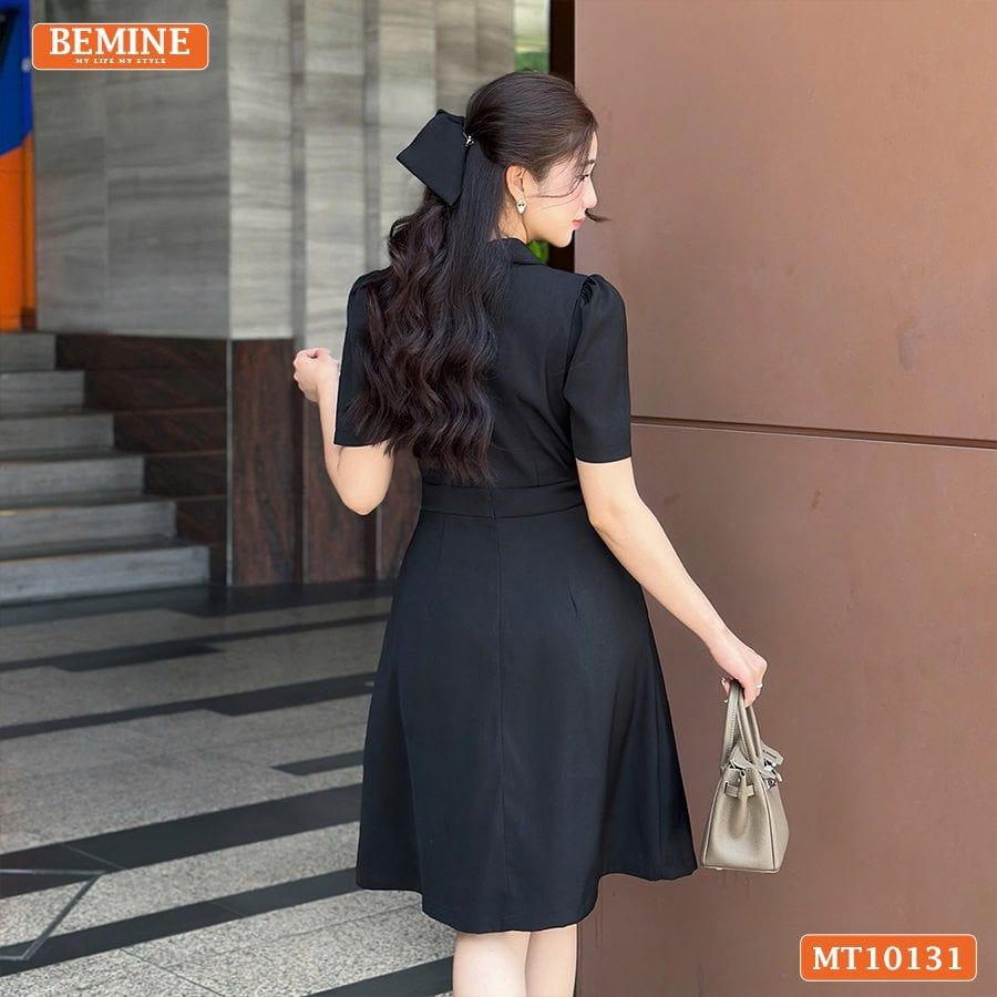 Đầm thiết kế BEMINE cổ sen xếp ly ngực có nơ eo dáng chữ A MT10131