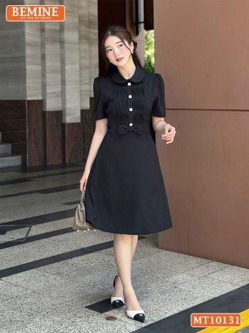 Đầm thiết kế BEMINE cổ sen xếp ly ngực có nơ eo dáng chữ A MT10131