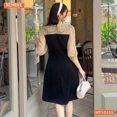 Đầm thiết kế BEMINE cổ V phối ren thêu hoa tay lửng dáng chữ A phù hợp đi làm, đi chơI-MT10133