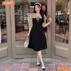 Đầm thiết kế BEMINE cổ V phối ren thêu hoa tay lửng dáng chữ A phù hợp đi làm, đi chơI-MT10133