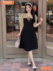 Đầm thiết kế BEMINE cổ V phối ren thêu hoa tay lửng dáng chữ A phù hợp đi làm, đi chơI-MT10133