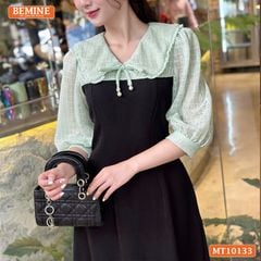 Đầm thiết kế BEMINE cổ V phối ren thêu hoa tay lửng dáng chữ A phù hợp đi làm, đi chơI-MT10133