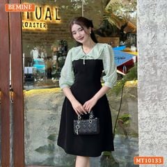 Đầm thiết kế BEMINE cổ V phối ren thêu hoa tay lửng dáng chữ A phù hợp đi làm, đi chơI-MT10133