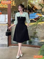 Đầm thiết kế BEMINE cổ V phối ren thêu hoa tay lửng dáng chữ A phù hợp đi làm, đi chơI-MT10133