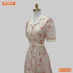 Đầm thiết kế BEMINE cổ sơ mi dáng chữ A in hoa-MT10136