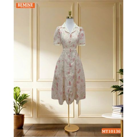 Đầm thiết kế BEMINE cổ sơ mi dáng chữ A in hoa-MT10136