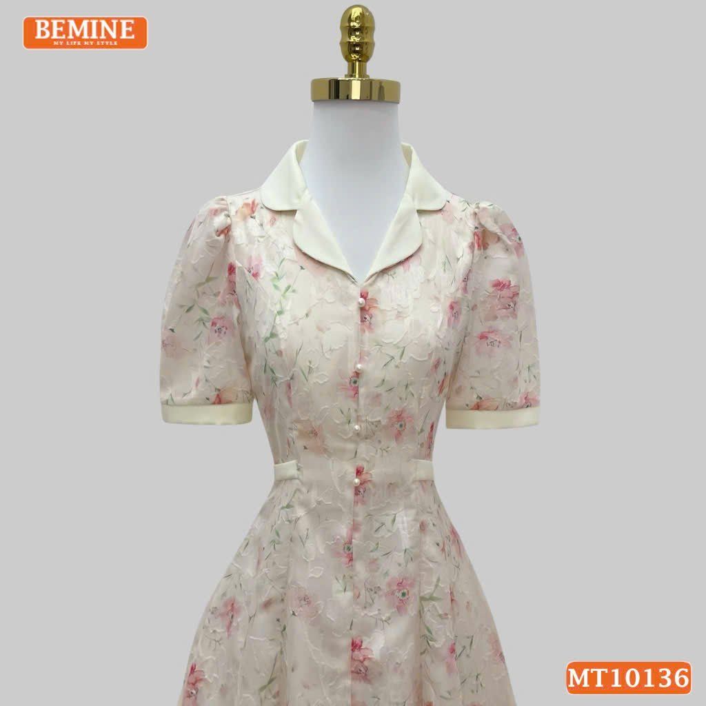 Đầm thiết kế BEMINE cổ sơ mi dáng chữ A in hoa-MT10136