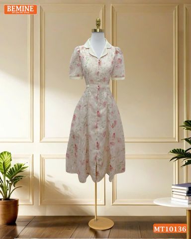 Đầm thiết kế BEMINE cổ sơ mi dáng chữ A in hoa-MT10136