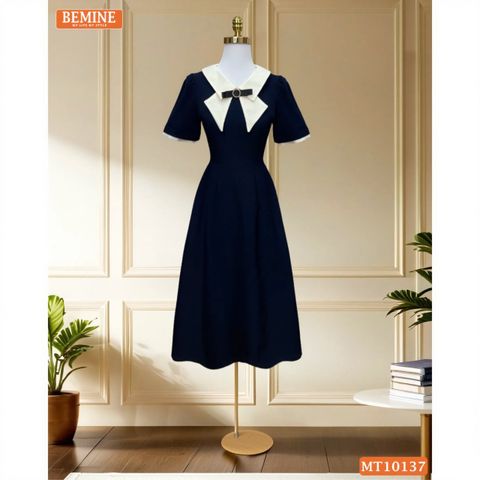 Đầm thiết kế BEMINE cổ đức cách điệu đính nơ dáng chữ A phù hợp đi làm-MT10137