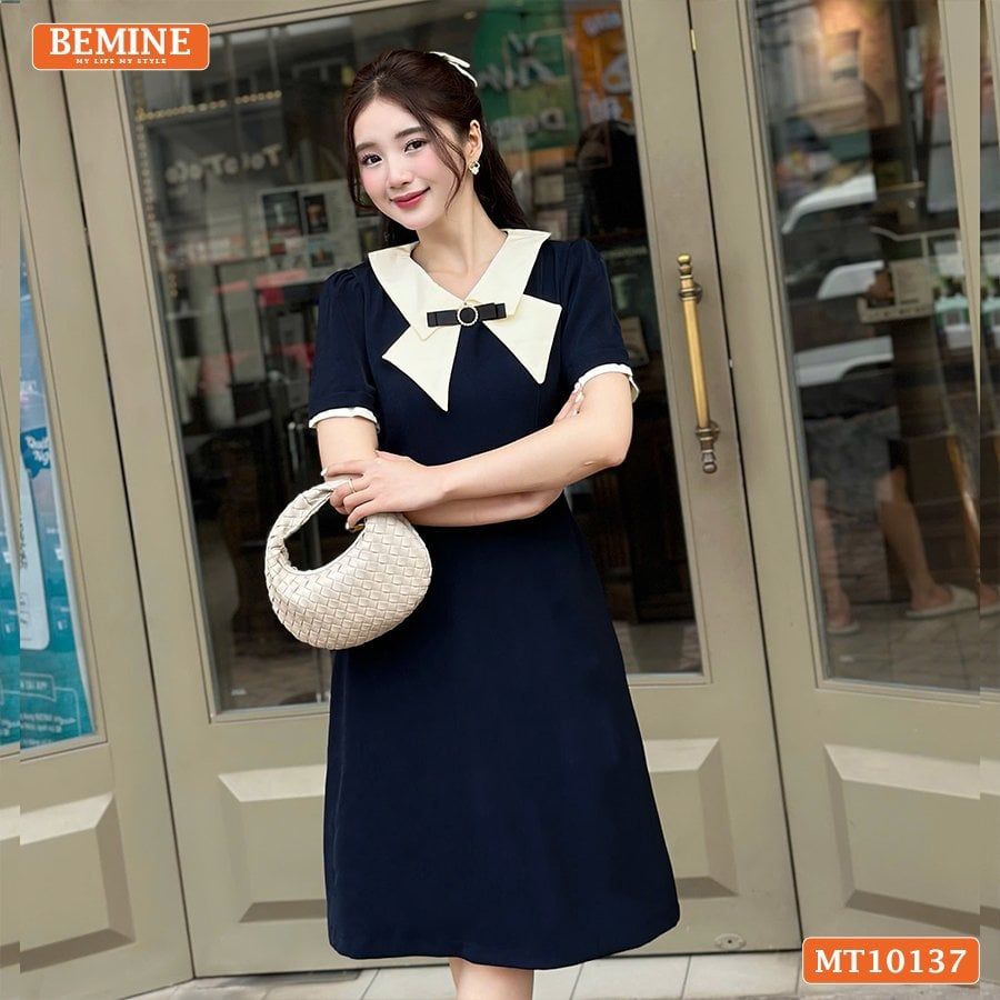 Đầm thiết kế BEMINE cổ đức cách điệu đính nơ dáng chữ A phù hợp đi làm-MT10137