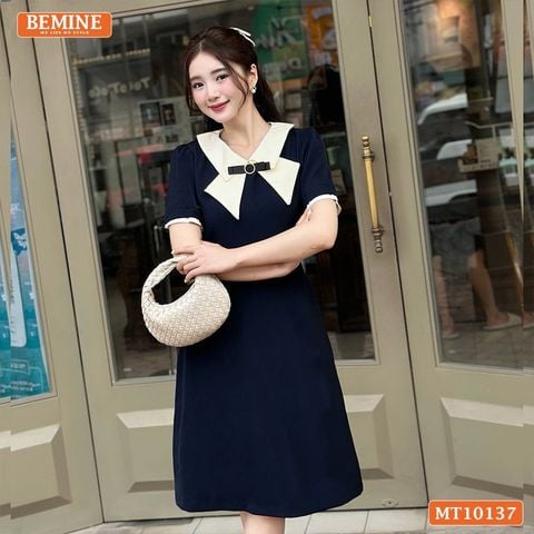 Đầm thiết kế BEMINE cổ đức cách điệu đính nơ dáng chữ A phù hợp đi làm-MT10137
