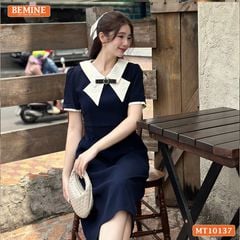Đầm thiết kế BEMINE cổ đức cách điệu đính nơ dáng chữ A phù hợp đi làm-MT10137