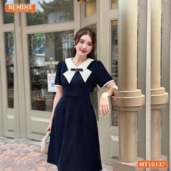 Đầm thiết kế BEMINE cổ đức cách điệu đính nơ dáng chữ A phù hợp đi làm-MT10137