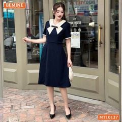Đầm thiết kế BEMINE cổ đức cách điệu đính nơ dáng chữ A phù hợp đi làm-MT10137
