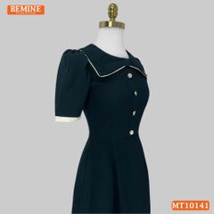 Đầm thiết kế BEMINE cổ tròn nơ cách điệu đính cúc dáng chữ A phù hợp đi làm-MT10141