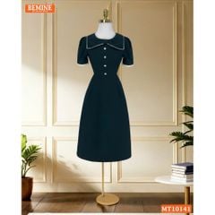 Đầm thiết kế BEMINE cổ tròn nơ cách điệu đính cúc dáng chữ A phù hợp đi làm-MT10141