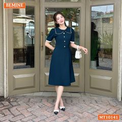 Đầm thiết kế BEMINE cổ tròn nơ cách điệu đính cúc dáng chữ A phù hợp đi làm-MT10141