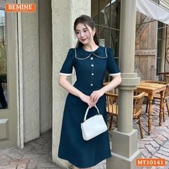 Đầm thiết kế BEMINE cổ tròn nơ cách điệu đính cúc dáng chữ A phù hợp đi làm-MT10141