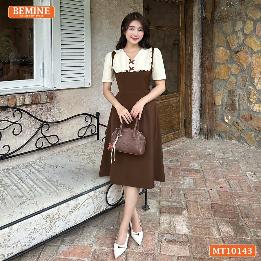 Đầm thiết kế BEMINE cổ tim phối viền bèo dáng chữ A MT10143