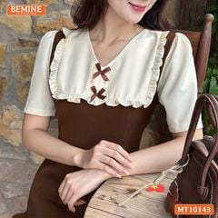 Đầm thiết kế BEMINE cổ tim phối viền bèo dáng chữ A MT10143