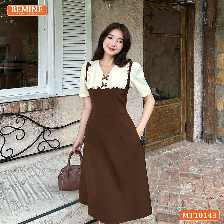 Đầm thiết kế BEMINE cổ tim phối viền bèo dáng chữ A MT10143