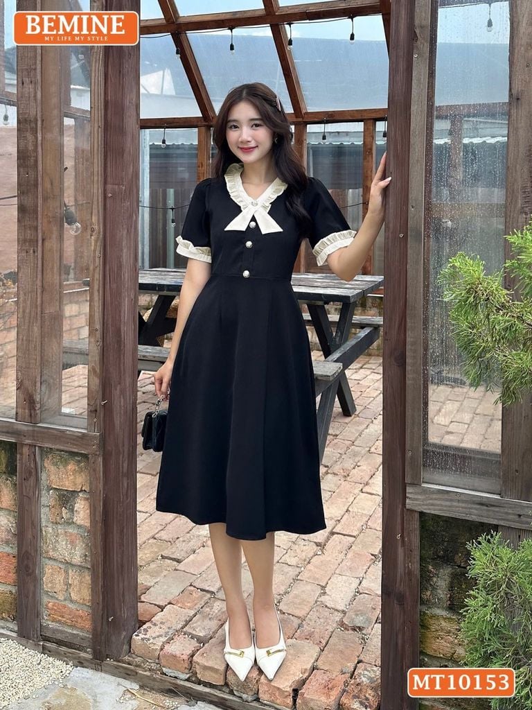 Đầm thiết kế BEMINE cổ tim viền bèo dáng chữ A phù hợp đi làm-MT10153