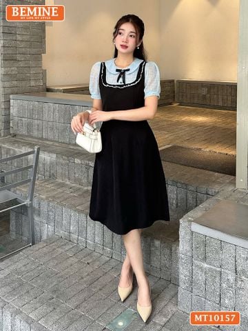 Đầm thiết kế BEMINE cổ sen giả yếm dáng chữ A MT10157