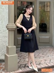 Đầm thiết kế BEMINE cổ vuông phối ren thêu hoa tay lửng dáng chữ A MT10158