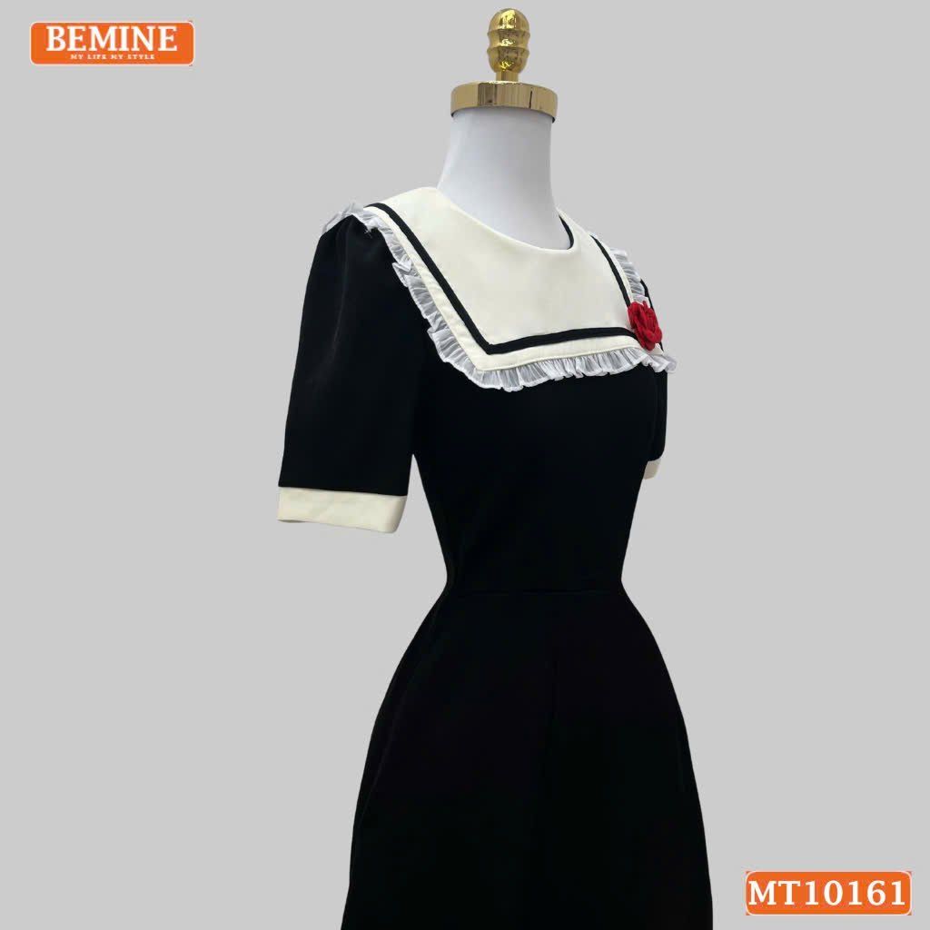 Đầm thiết kế BEMINE cổ thủy thủ viền bèo đính hoa dáng chữ A MT10161