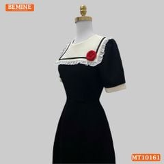 Đầm thiết kế BEMINE cổ thủy thủ viền bèo đính hoa dáng chữ A MT10161